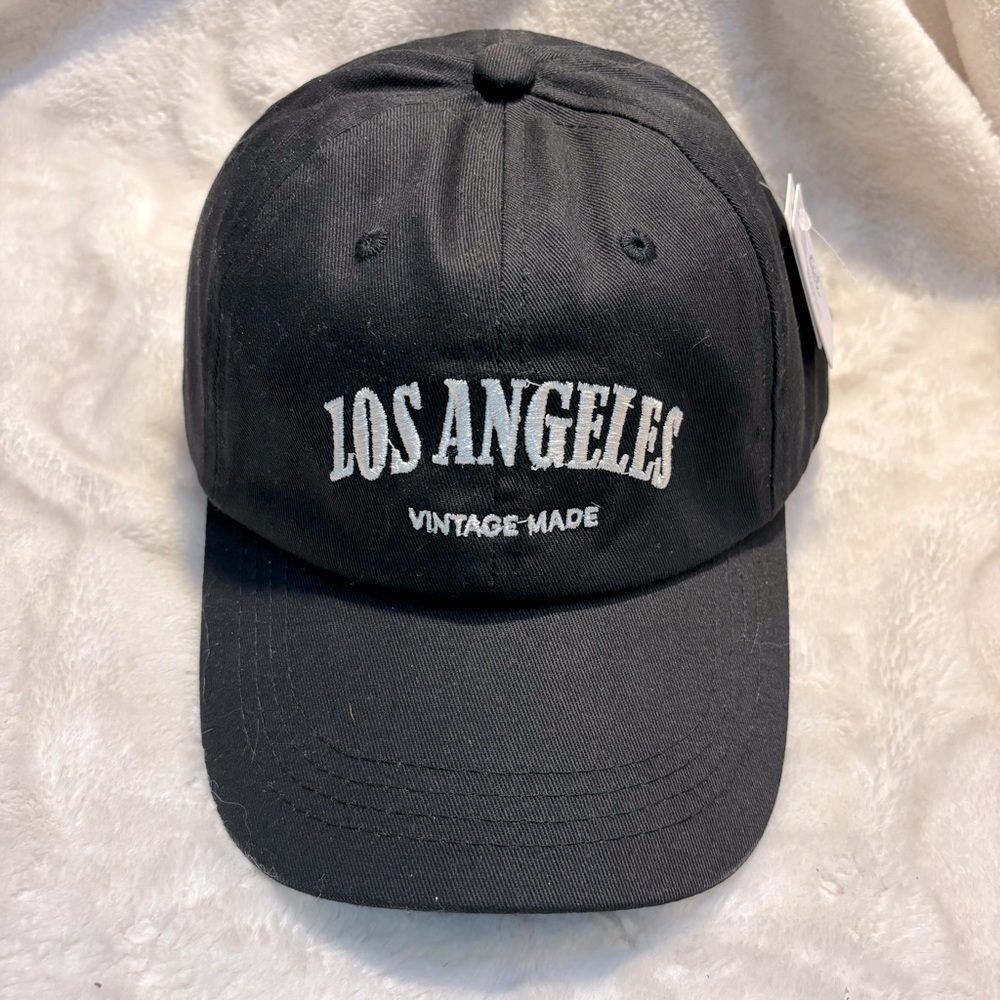 NWT Ballcap Unisex Black “Los Angeles Vintage Made” White Embroidery 100% Cotton